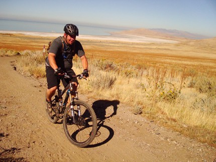 Brad Brown grinds up one of many hills on Antelope Island. Photo by Jared Hargrave
