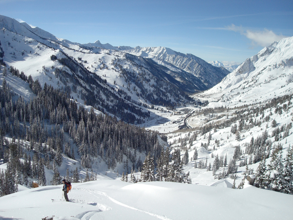 Grizzly Gulch, looking down Little Cottonwood Canyon