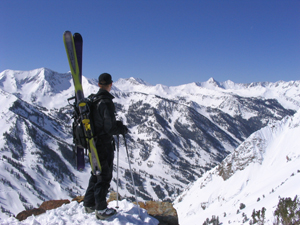 Backcountry touring above Snowbird in Little Cottonwood Canyon