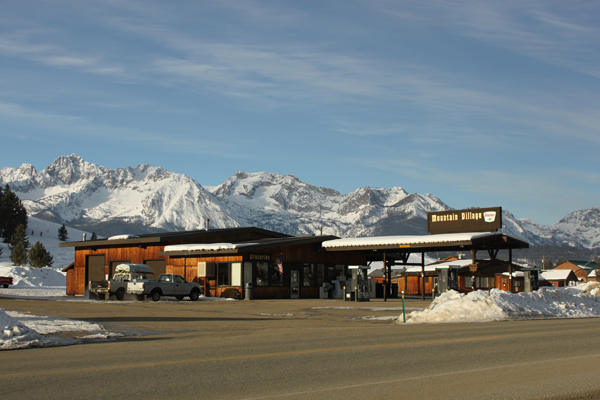 Stanley, Idaho with the Sawtooth Mountains.