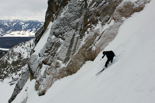 Adam Symonds makes his exit from the Heyburn Couloir.