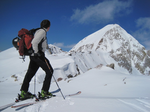 The Pfeifferhorn. Adam Symonds takes in the view on the approach from Red Pine.