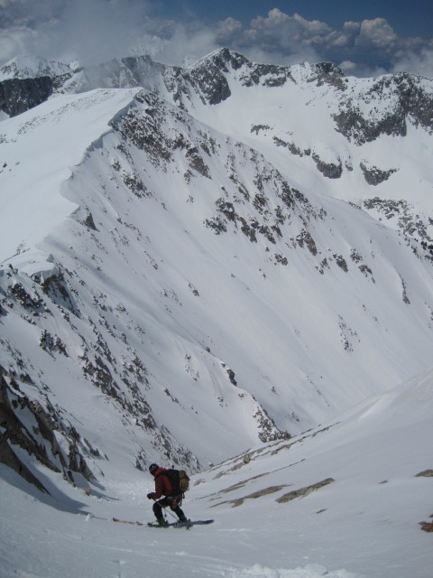 Adam Symonds in the upper reaches of the Pfeifferhorn's Northwest Couloir.