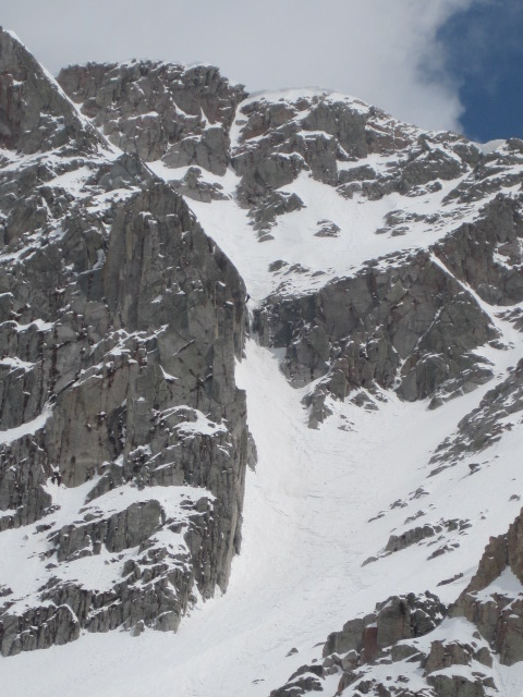Looking up at the Pfeifferhorn's Northwest Couloir. 