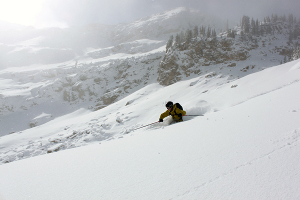 Pre-season turns among Alta's morning light. Skier: Mike DeBernardo.