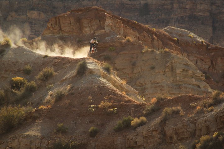 Red Bull rider on a ridgeline at the 2010 Rampage in Virgin, Utah.