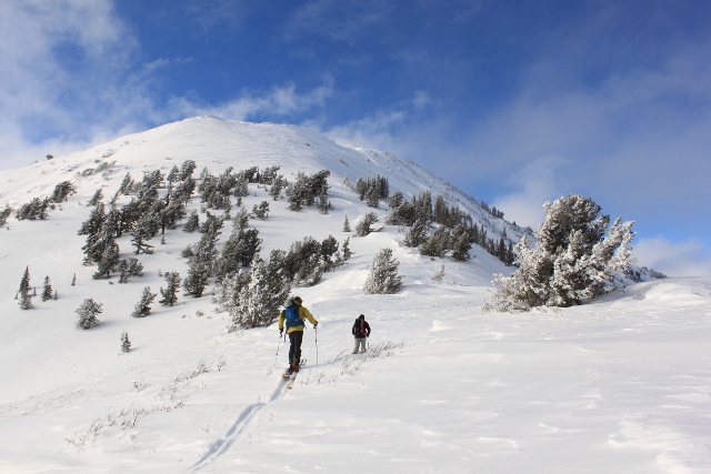Mike DeBernardo and Adam Symonds backcountry skiing to Ben Lomond Peak via Cutler Ridge. (Photo: Jared Hargrave - UtahOutside.com)