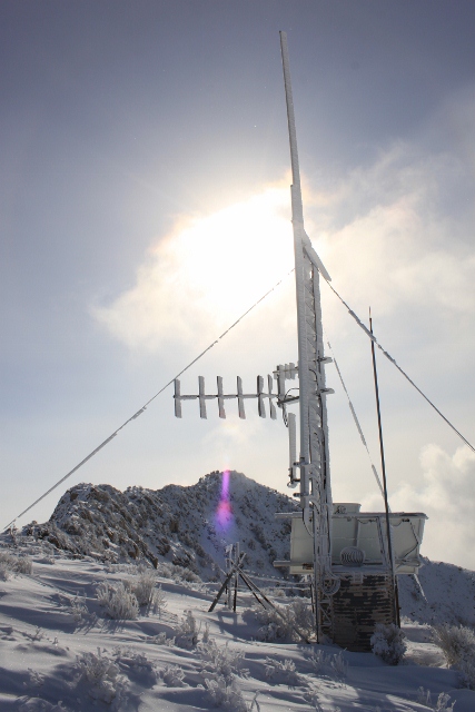The radio tower near the summit of Frary Peak, which is the rocky point in the distance. (Photo: Jared Hargrave - UtahOutside.com)