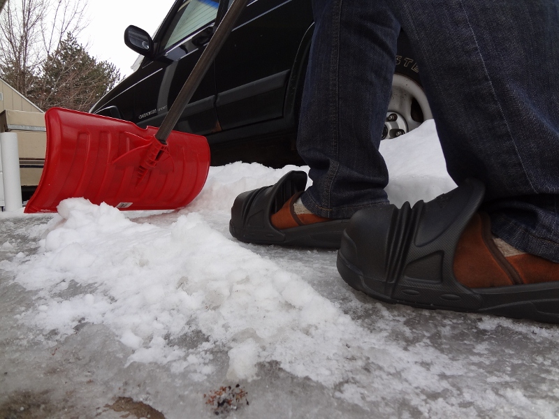 Shoveling the driveway in slippers? It's possible with the Ice Ts (photo Ryan Malavolta)