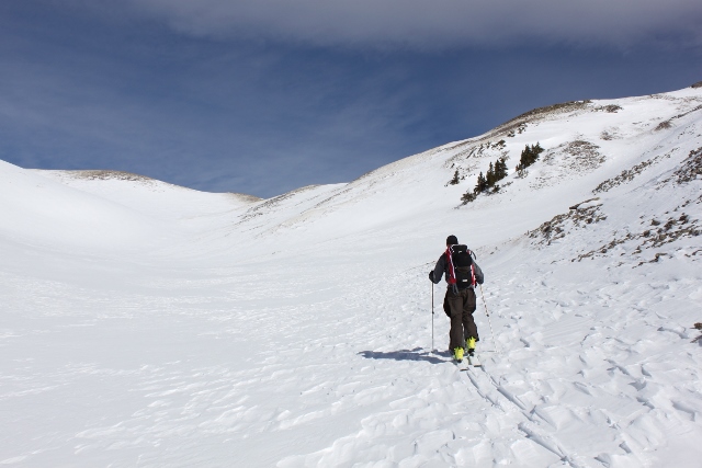 The author approaches the Great White Whale in the Tushar Mountains. (Photo: Adam Symonds)