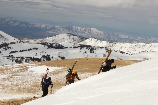 Booting up to the summit of Delano Peak. (Pictured: Tim Cauby, Darin Cartwright, Darren Cortines. Photo: Jared Hargrave - UtahOutside.com)