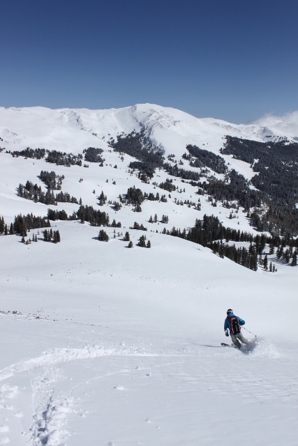 Adam Symonds makes fast turns down Shelly Baldy Peak, just before destroying his Black Diamond Drift skis on a large rock. (Photo: Jared Hargrave - UtahOutside.com)