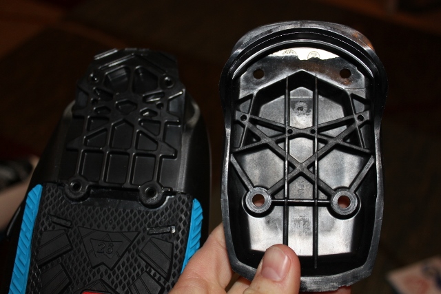 A look at the underside of the front sole blocks. Note the 4 screw holes. (Photo: Jared Hargrave - UtahOutside.com)