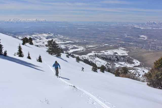 The skin up Cougar Mountain offered up dizzying views of the Cache Valley. (Photo: Jared Hargrave - UtahOutside.com)