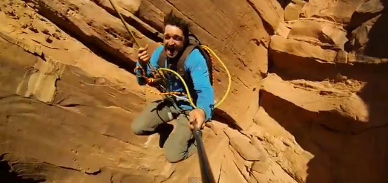 Still frame from the video "World's Most Insane Rope Swing Ever - Canyon Cliff Jump"