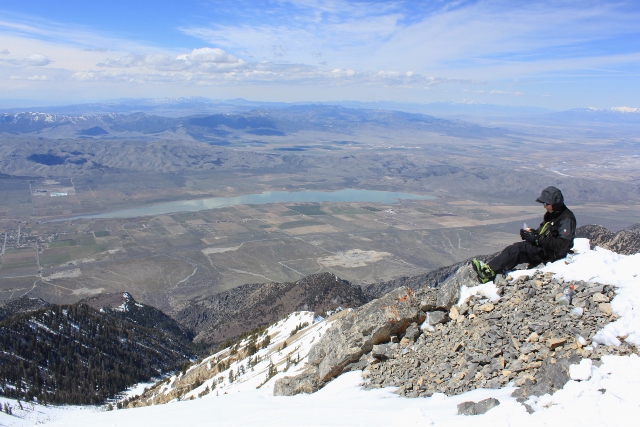 Sean takes in the view with his lunch on the summit ridge of Mount Nebo. (Photo: Jared Hargrave - UtahOutside.com)