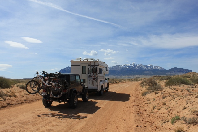 The Yurt on Wheels adventure train rallies toward the Henry Mountains. (Photo: Jared Hargrave - UtahOutside.com)