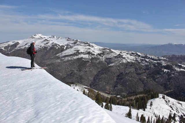 Spring skiing in Farmington Canyon is worth it just for the view. (Skier: Dave Thieme. Photo: Jared Hargrave - UtahOutside.com)