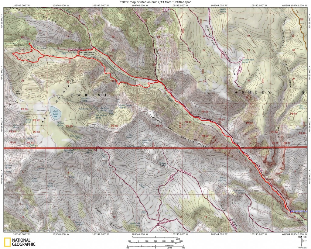 Topo map and GPS track of the Flume Trail outside Vernal, Utah.