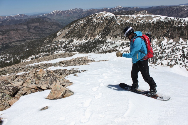 Adam drops into a spring snowpack from the summit of Mount Watson. (Photo: Jared Hargrave - UtahOutside.com)
