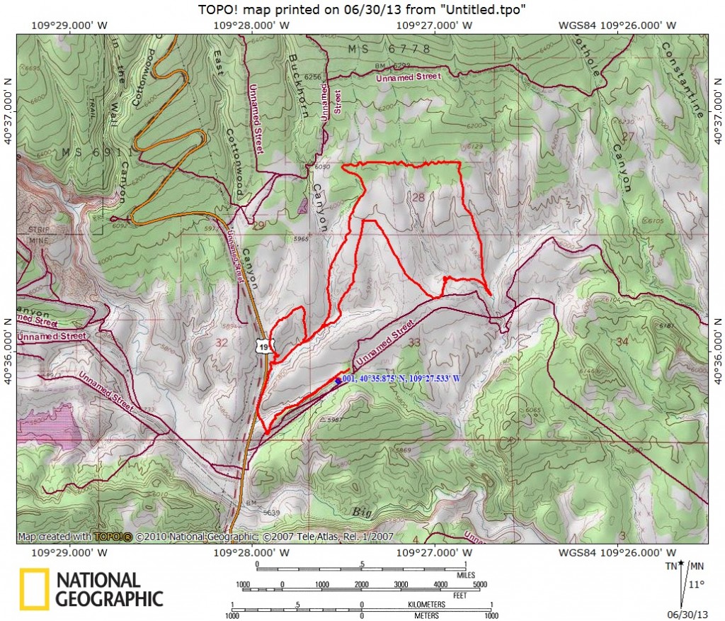 TOPO map of the Jass-Chrome Molly Trail near Red Fleet State Park, Utah.