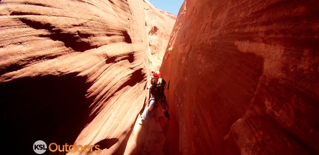 Screen grab from an episode of KSL Outdoors featuring canyoneering in Leprechaun Canyon.