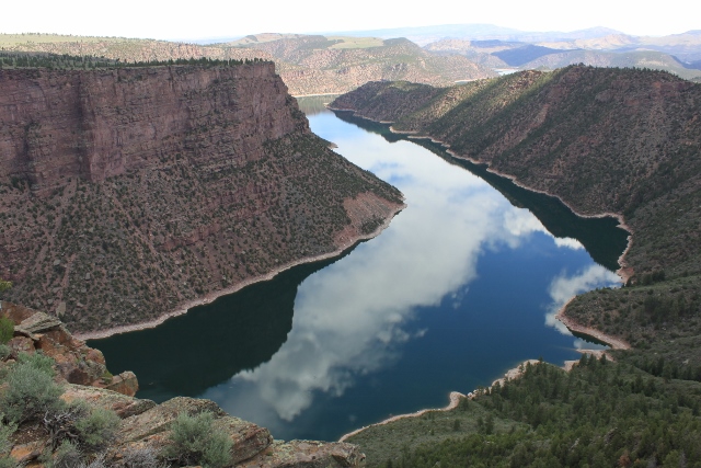 The view of Flaming Gorge at a viewpoint along the Red Canyon Rim mountain biking trail.