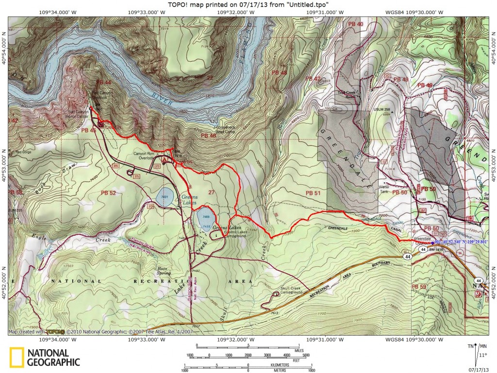 GPS map of the Red Canyon Rim Trail.