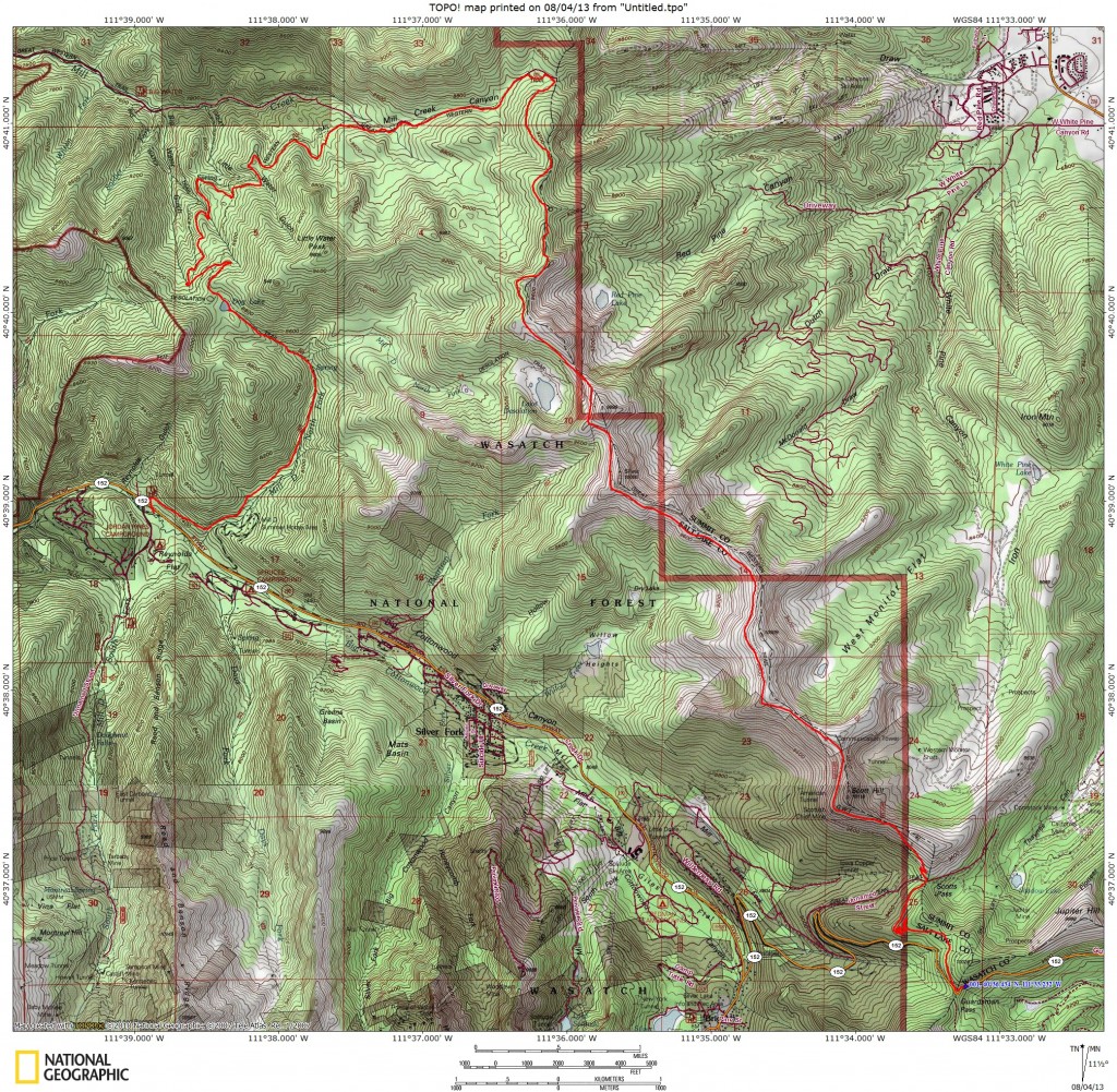 TOPO map of the Wasatch Crest/Big Water/Mill D mountain bike ride.