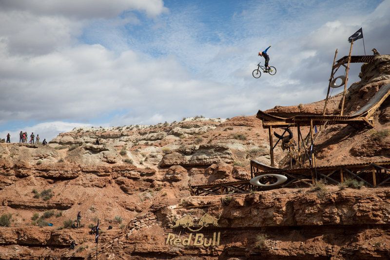 Kyle Strait with his no-handed jump off the Oakley Feature during the 2013 Red Bull Rampage. (Photo: Christian Pondella - Red Bull Content Pool) 