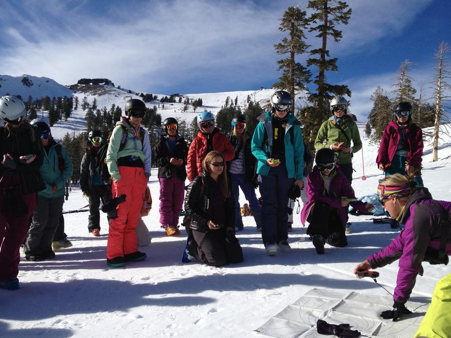 Participants learn how to search with a beacon at the S.A.F.E. A.S. Women's Avalanche Safety Workshop. (Photo: S.A.F.E. A.S.)