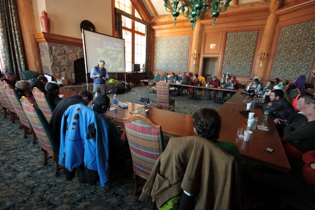 The Freeride Abvalanche Workshop at Snowbasin begins in the classroom. Here, Ian McCammon talks about simple ways to manage risk in the backcountry. (Photo: Jared Hargrave - UtahOutside.com)