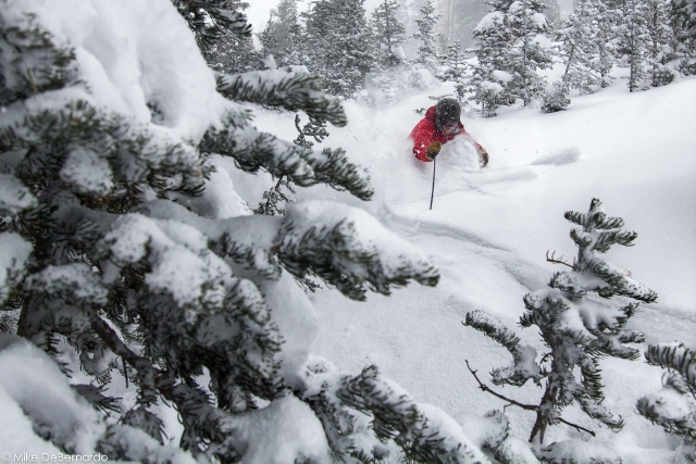 Powder snow finally returned to Utah in early January, putting an end to the slow winter start. The author gets deep on Eagle's Nest at Alta. (Photo: Mike DeBernardo)
