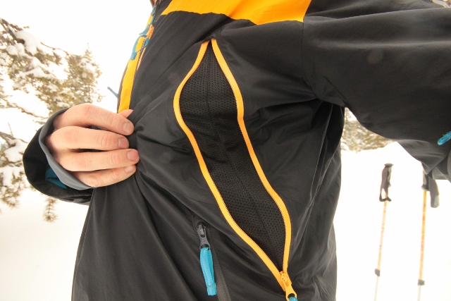 The "pit zips" on the Atomic Cliffline Jacket are more to the front for even better ventilation and are found on both the inner and outer layers. (Photo: Jared Hargrave - UtahOutside.com)