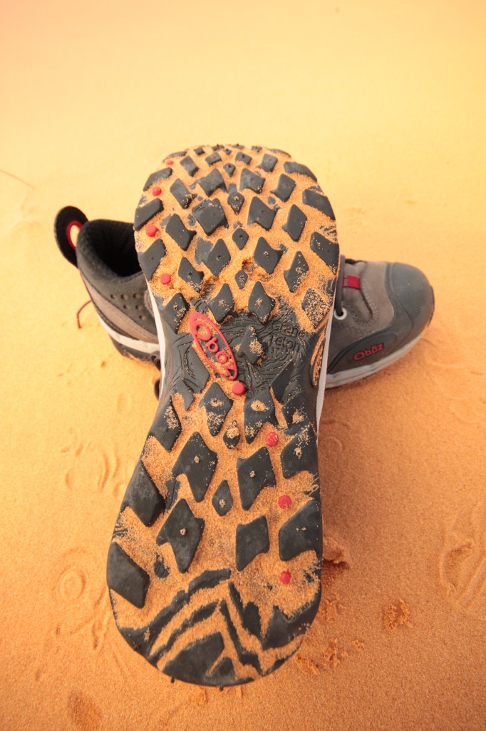 The Oboz Arete outsoles are beefy and provide ample support, stability and traction for any terrain, anytime - even on Southern Utah sand. (Photo: Jared Hargrave - UtahOutside.com)