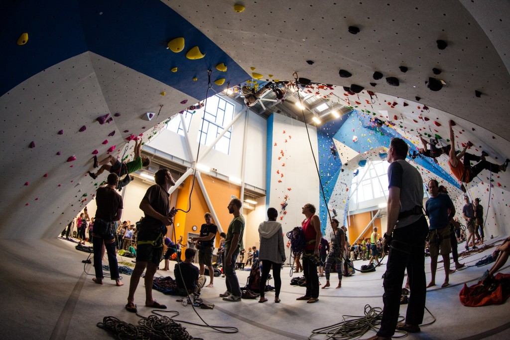 Climbers test out the new climbing walls at Momentum Millcreek.