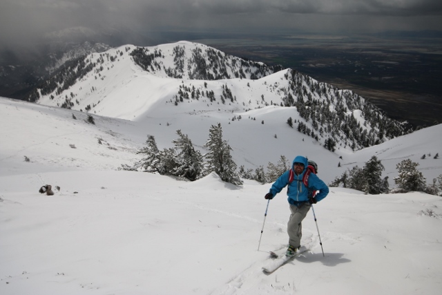 Adam Symonds on the approach to Box Elder Peak, the highest summit in the Wellsville Mountains. (Photo: Jared Hargrave - UtahOutside.com)