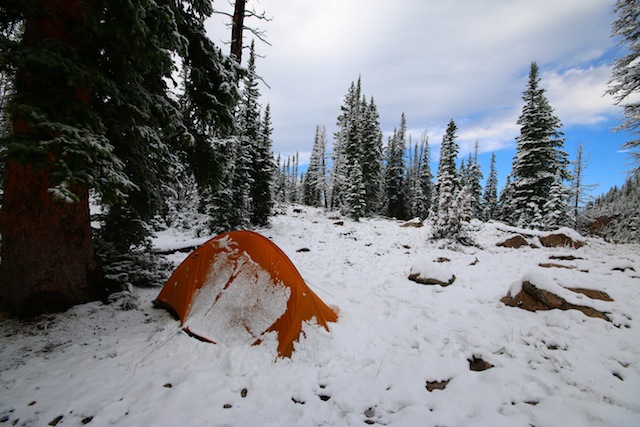 Snow in August! Powder blankets camp at Kamas Lake on August 23rd, 2014. (Photo: Jared Hargrave - Utahoutside.com)