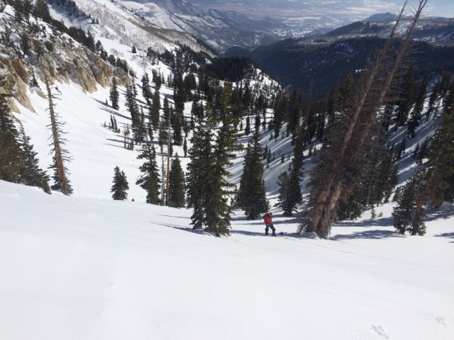 Skinning uphill in Snake Creek with the Salomon MTN LAB boots. They have a 47-degree range of motion for excellent tourability.(Photo: Jamey Parks)