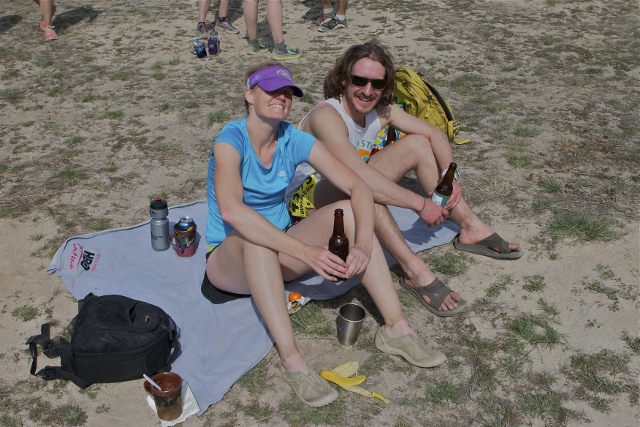 Karie and Thomas enjoying the post-race beverage. (photo: Casey Cranor)