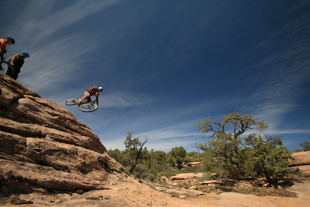 Quentin Morisette, co-owner of Over the Edge Sports, sends it on the Point Loop on Little Creek in Hurricane, Utah. (Photo: Jared Hargrave - UtahOutside.com)