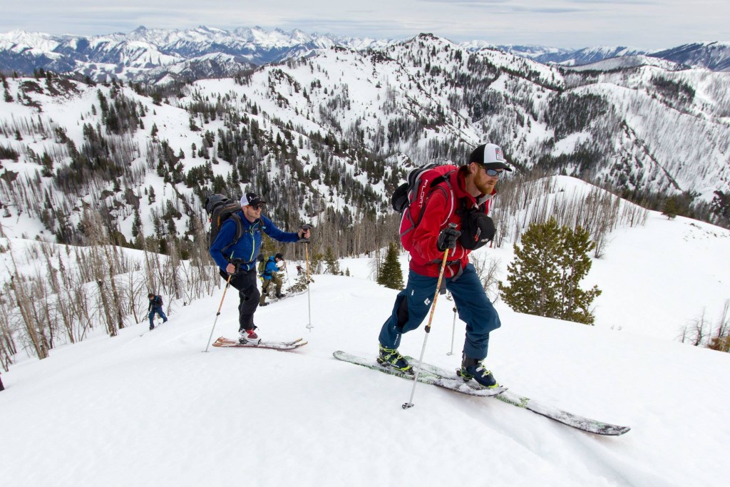 Ascending a peak in Idaho's Sawtooth National Forest. The Scarpa Freedom SL are competent at touring with a lighter weight and decent range-of-motion. The Power Block walk/ski switch especially gives the upper cuff a smooth-feeling glide. (Photo: Mike DeBernardo)