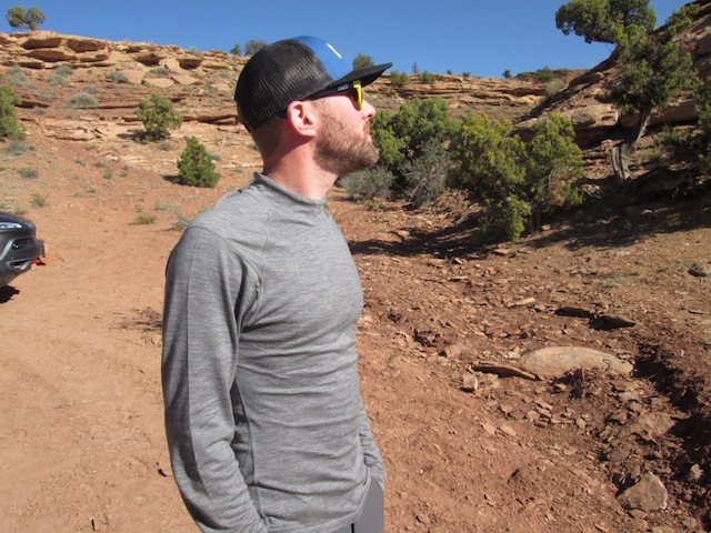 The author sports the Watson's Merino wool long sleeve top during a chilly trip to the San Rafael Swell (Photo: Ryan Malavolta/Utahoutside.com)