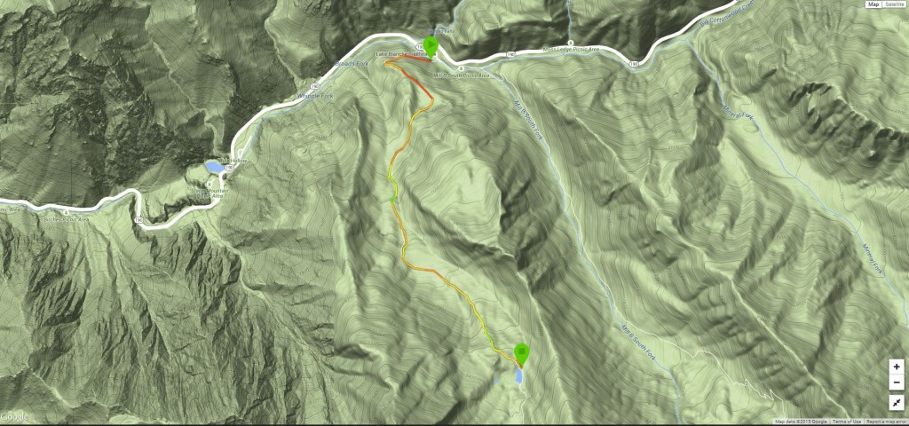 GPS map of the hiking trail to the small lake in Broads Fork, Big Cottonwood Canyon.