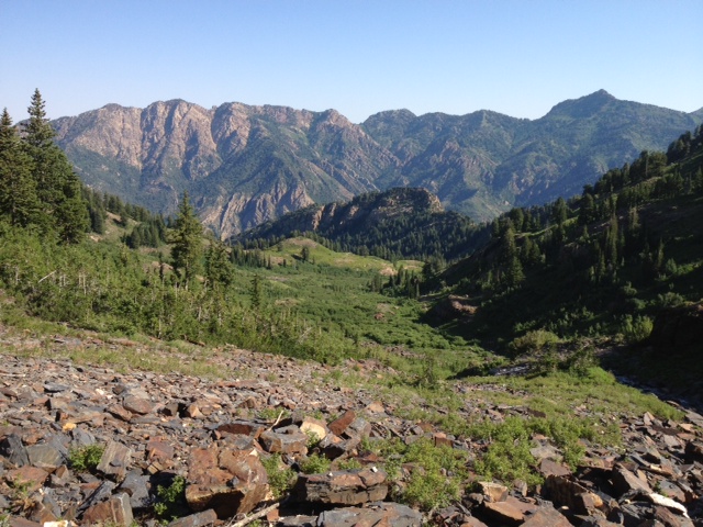 The view looking back down to Big Cottonwood Canyon from upper Broads Fork. (Photo: Jared Hargrave - UtahOutside.com)
