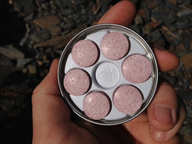 A look inside the Voke tin.  It carries 7 tablets (6 are shown because I ate one already). (Photo: Jared Hargrave - UtahOutside.com)