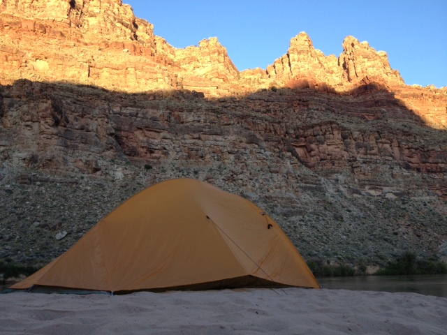 Side view of the Big Agnes Slater UL2+ tent on the Colorado River. (Photo: Jared Hargrave - UtahOutside.com)
