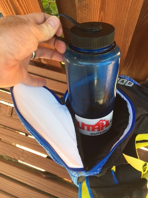 I found the padded crampon pocket to be a good place for a water bottle during summer use. (Photo: Jared Hargrave - UtahOutside.com)