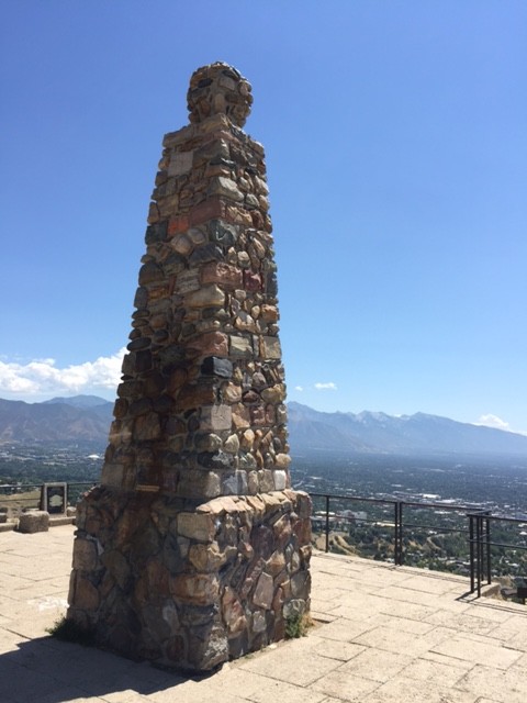 A stone monument is found on the summit of Ensign Peak. (Photo: Jared Hargrave - UtahOutside.com)