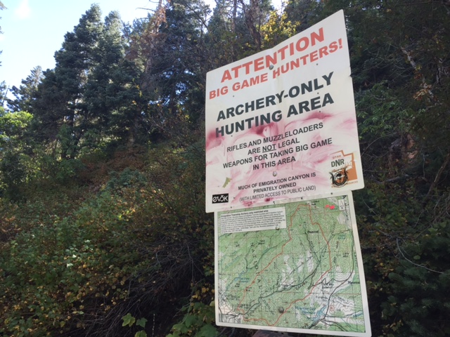 The sign at the trailhead for the Miners Trail in Burr Fork, Emigration Canyon.